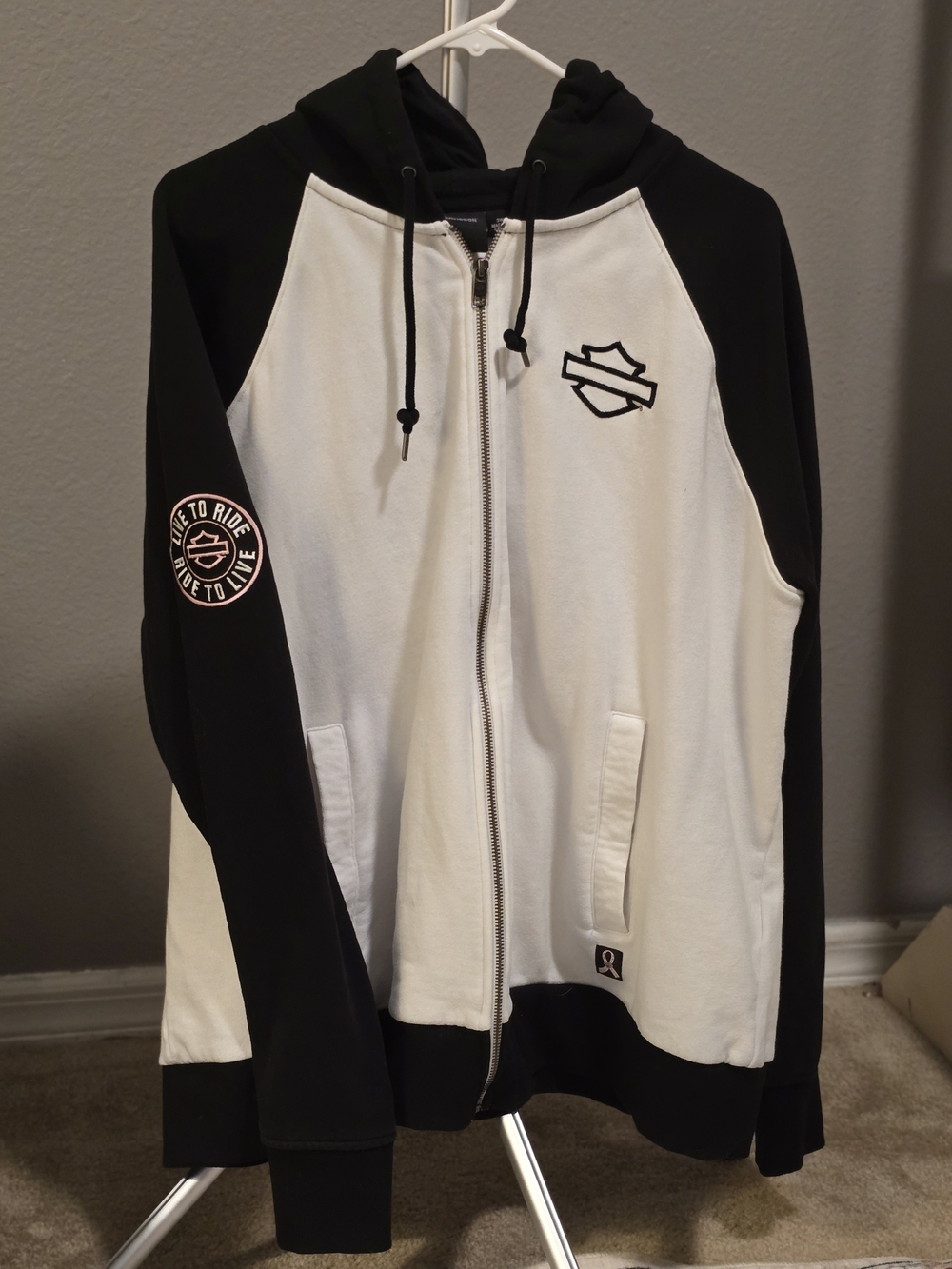 Harley-Davidson Women’s 3W Black Ivory Pink Full Zip Hoodie Jacket